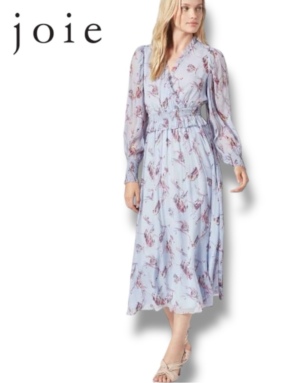 Joie Yashi SILK Maxi Dress Long Sleeve Ruffle Blue Spring 2020 | Sz M